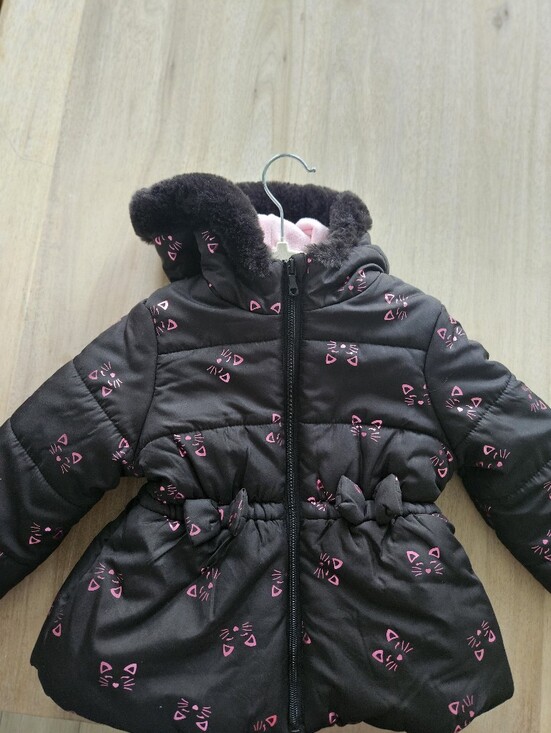 Carter's Other - Black Puffy Hooded Coat with Pink Cat Print